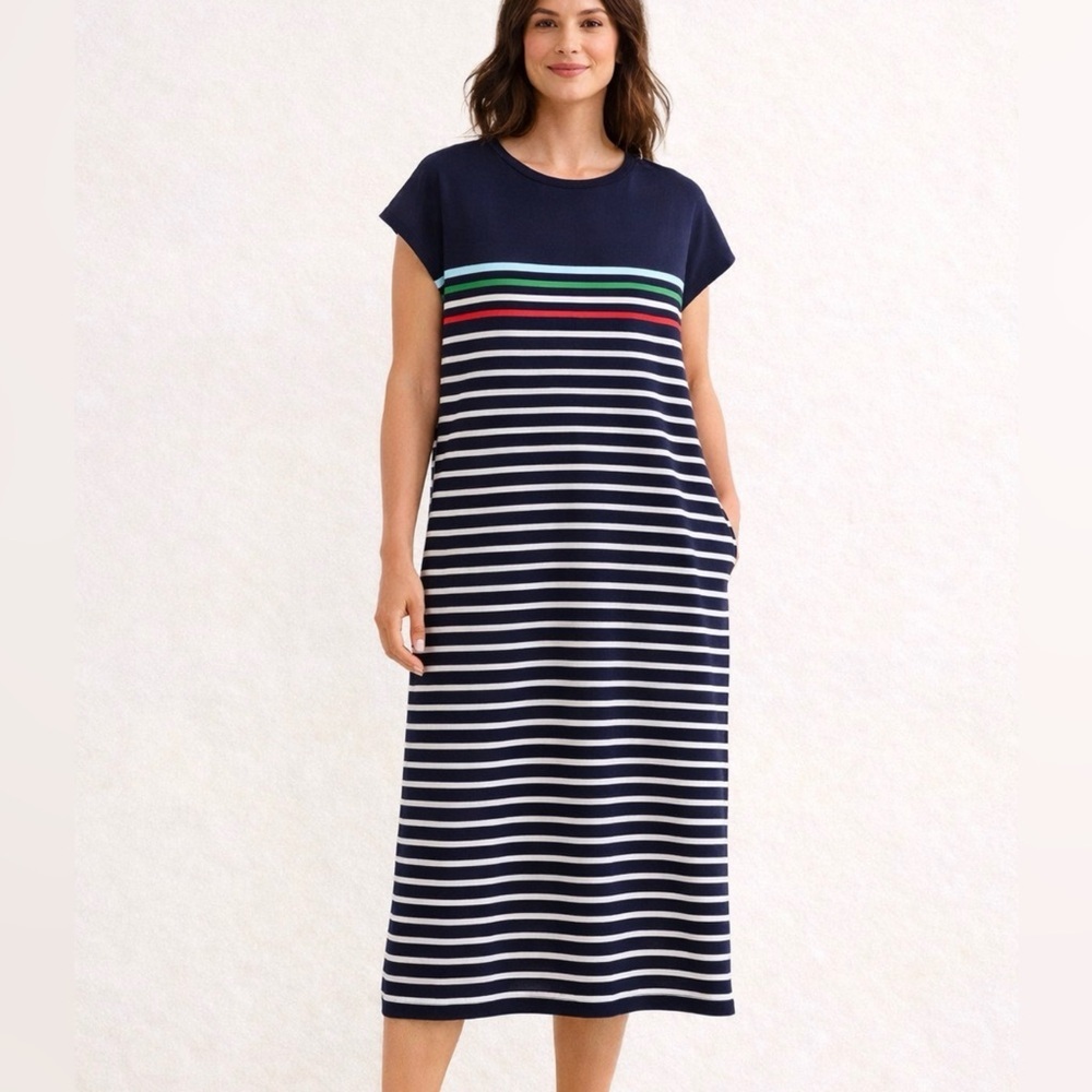 Boden Paulina Nautical Stripe Midi Dress Navy White Multicolor Size 16L 18L